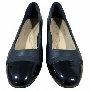 Clarks Collection Juliet Monte Black Leather & Patent Cap Toe Flats